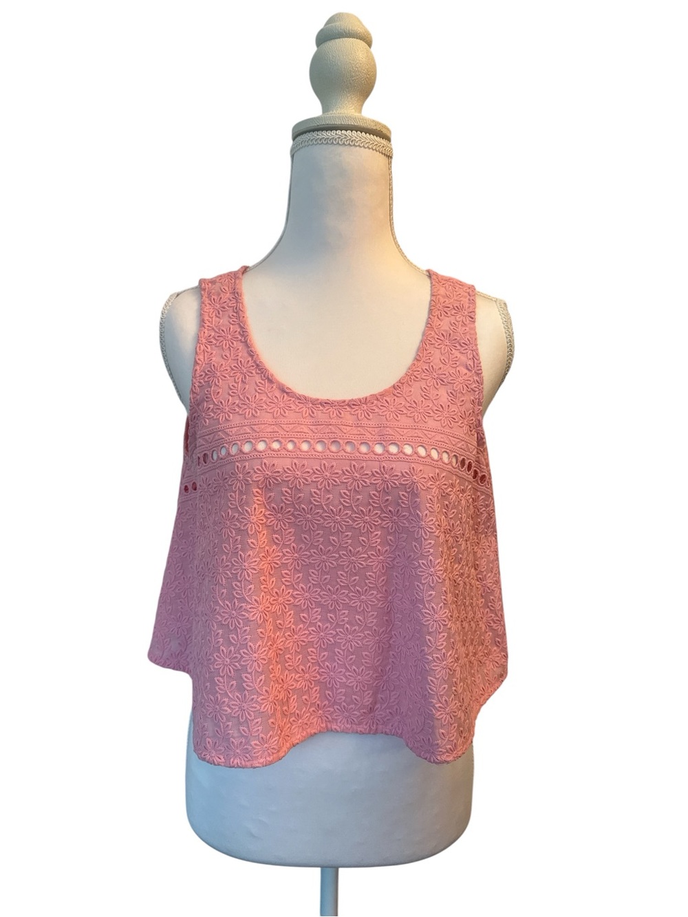 House of Holland Pink Floral Eyelet Lace Tank